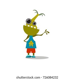 Colorful cute funny monster or alias in flat style. It is easy to change his emotion with his mouth or eyes.
