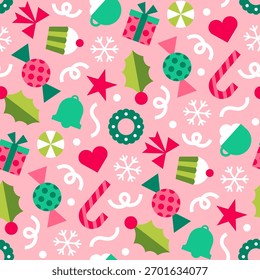 Farbenfrohe süße geometrische Elemente nahtloses Muster Design für Weihnachten und Neujahr Hintergrund.