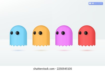 bunt aus süßen Geistessymbol-Symbolen. Flugkawaii-Geist-Charakter, Game-Symbol, Halloween-Konzept. 3D-Vektorgrafik-Design einzeln. Cartoon pastellfarben Minimal Stil. für Web- oder Printwerbung. Design.