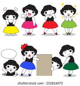 Colorful Cute Girls character illustration set