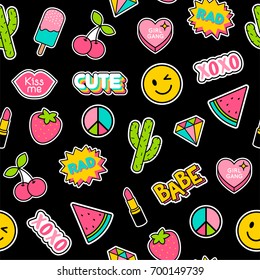 Colorful Cute Girls Fashion Patches Seamless Pattern 