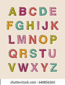 Colorful cute hand drawn alphabet vector design