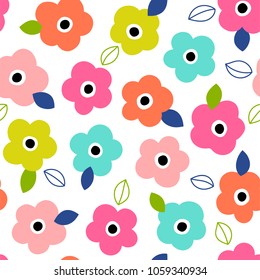 Colorful cute hand drawn floral seamless pattern background