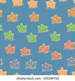 colorful cute hand drawn paper ship seamless pattern