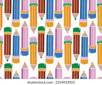 Colorful Cute Hand drawn pencils seamless pattern ,Vector kids pattern Back to school , Design for fashion ,wrapping and all prints 