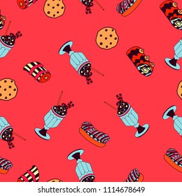 Colorful and cute hand drawn sweet candy cookie seamless pattern vector