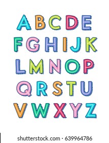 Colorful cute hand drawn uppercase alphabet vector design