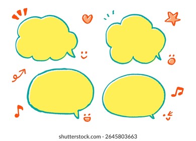 Colorful and Cute Hand-Drawn Speech Bubble Set with Icons and Expressions