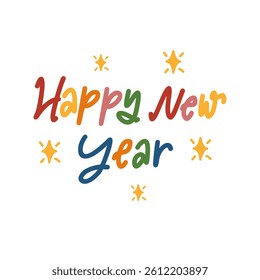 Colorful cute handwritten doodle happy new year