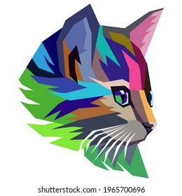 colorful cute head cat geometric vector wpap pop art design