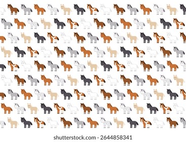 Colorful and cute horse pattern illustration. Various horse breeds. Vector illustration. For background, wallpaper, wrapping paper, etc.

