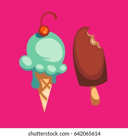 Colorful cute ice cream.  Flat icon design. Vector illustration