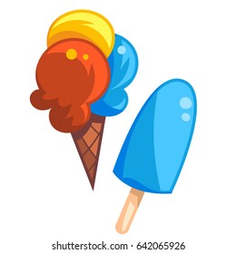 Colorful cute ice cream. Flat icon design. Vector illustration