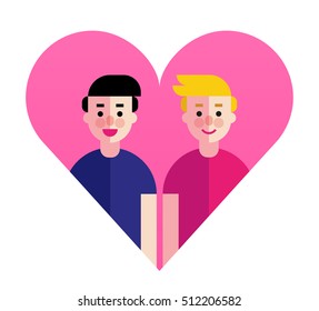 Colorful cute isolated vector illustration of pink heart and gay couple