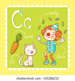 Colorful and cute kids alphabet: letter C.
