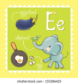 Colorful and cute kids alphabet: letter E.
