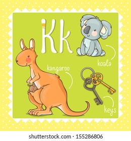 Colorful and cute kids alphabet: letter K. 