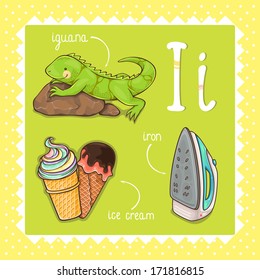 Colorful and cute kids alphabet: letter I