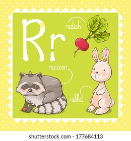 Colorful and cute kids alphabet: letter R