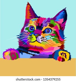Colorful Cute Kitten Pop Art Portrait