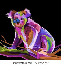 colorful cute Koala on pop art geometric. Polygonal Animals.	