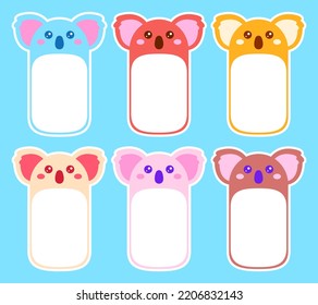 Colorful cute koala vector illustration collection set. For animal sticker note, label, photo frame, name tag, to do list card. flat design illustration concept.