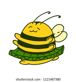 Colorful Cute little Bumblebee ink hand drawn sketch vector illustration. Fat bumblebee ballerina in jump. Bee icon. Print art sketch bees. Bee sign isolated on white background illustration
