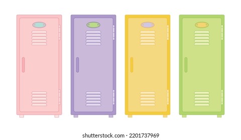 Colorful and cute locker room cabinet illustration graphic. Steel lockers in gym, middle school, high school and gym.