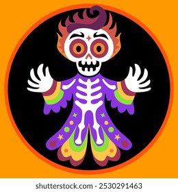 Colorful cute magical Halloween skeleton 