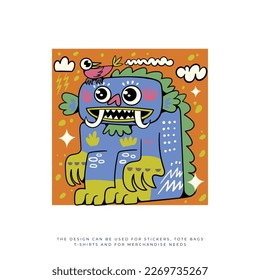 colorido diseño de ilustración vectorial de monstruo lindo