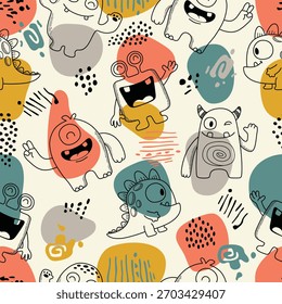 Colorful cute monster vector seamless pattern doodle
