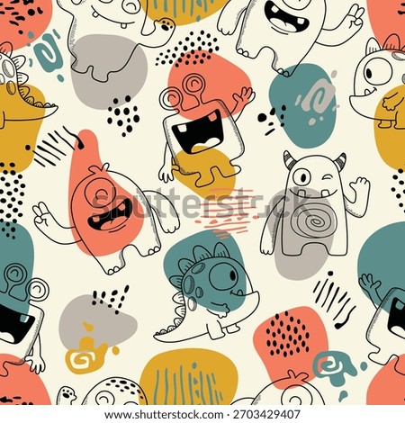Colorful cute monster vector seamless pattern doodle