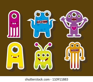 colorful cute monsters over brown background. vector illustration