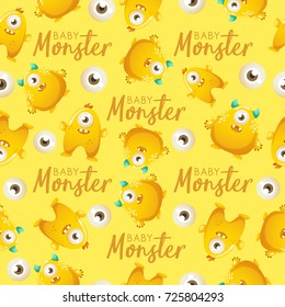 Colorful Cute Monsters Seamless Pattern  : Vector Illustration