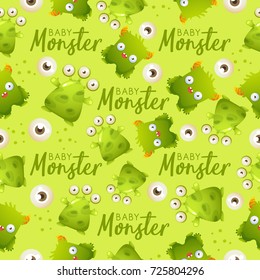 Colorful Cute Monsters Seamless Pattern  : Vector Illustration