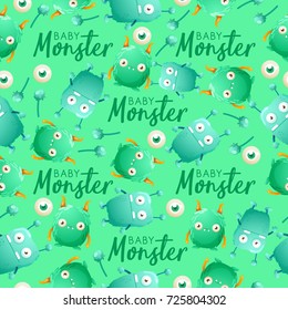Colorful Cute Monsters Seamless Pattern  : Vector Illustration