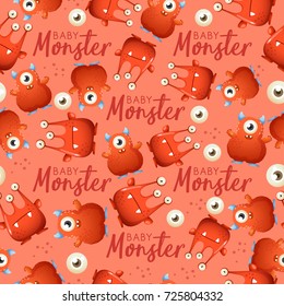 Colorful Cute Monsters Seamless Pattern  : Vector Illustration