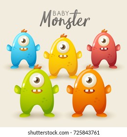 Colorful Cute  Monsters Set : Vector Illustration