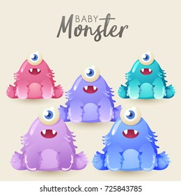 Colorful Cute  Monsters Set : Vector Illustration