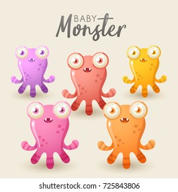 Colorful Cute  Monsters Set : Vector Illustration