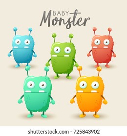 Colorful Cute  Monsters Set : Vector Illustration