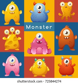 Colorful Cute  Monsters Set : Vector Illustration