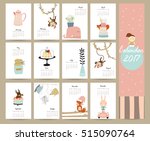 Colorful cute monthly calendar 2017 with whale,tree,monkey,cake and rabbit.Can be used for web,banner,poster,label and printable