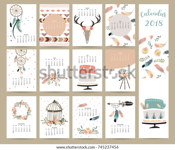 Colorful Cute Monthly Calendar 2018 ...
