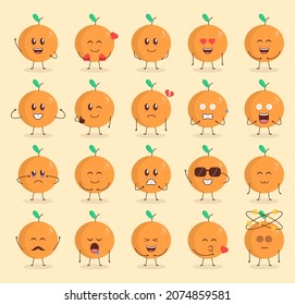 Colorful Cute Orange Cartoon Set with Various Expression