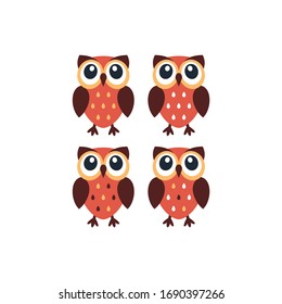 Colorful cute owl cartoon. Owlet in orange and brown adorable funny illustration.