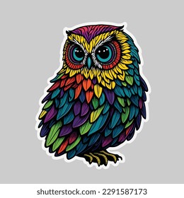 Colorful cute owl sticker with vector design