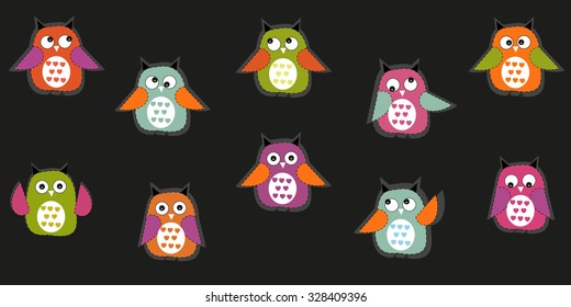 Colorful cute owl vector black background