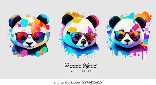 Colorful cute panda pop art , animal style vector illustration