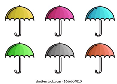 Colorful cute pattern umbrellas collection in flat style. Vector EPS 10